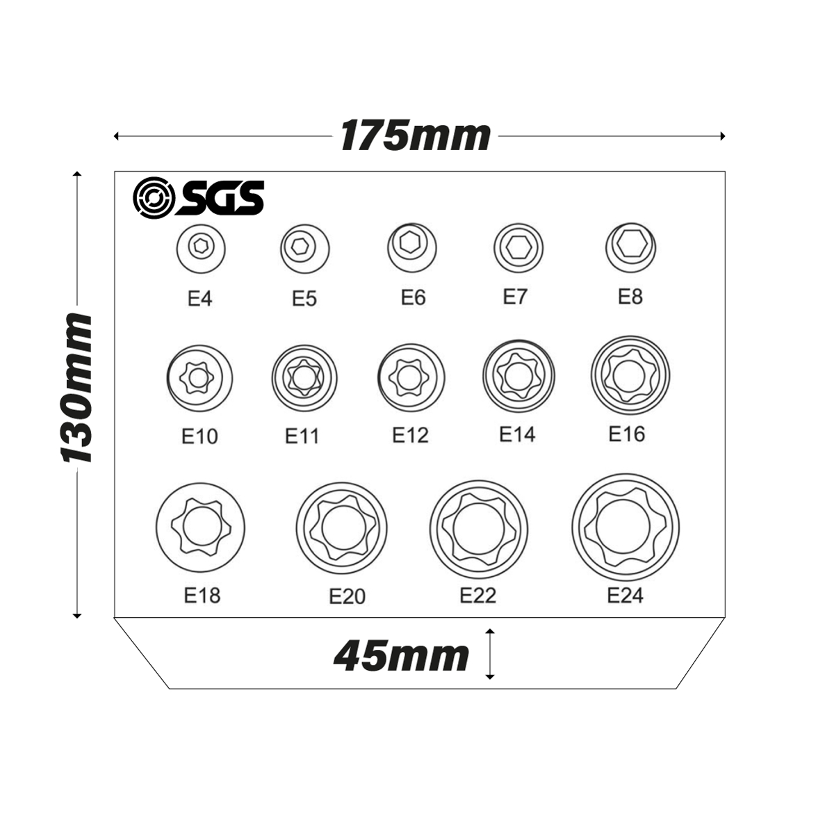 SGS 14pc E-Torx Socket Set | E4-E24 | Foam Insert